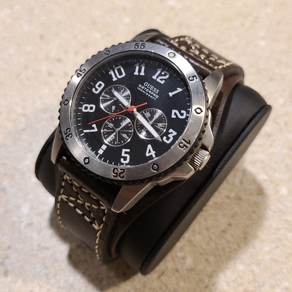 Guess Men's Watch w/ Leather Band